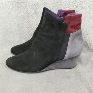 Van Eli Shoes Womens 7 Black Gray Colorblock Suede Wedge Zip Ankle Booties